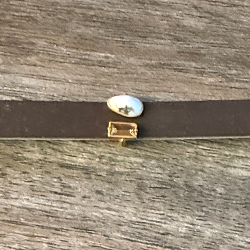 Women's Brown Leather Choker Necklace with Gold Accent Beads